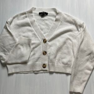 Forever 21 white v neck button up sweater